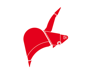 Grafik eines Reißhakenlöffel in rot mit weißer Outline